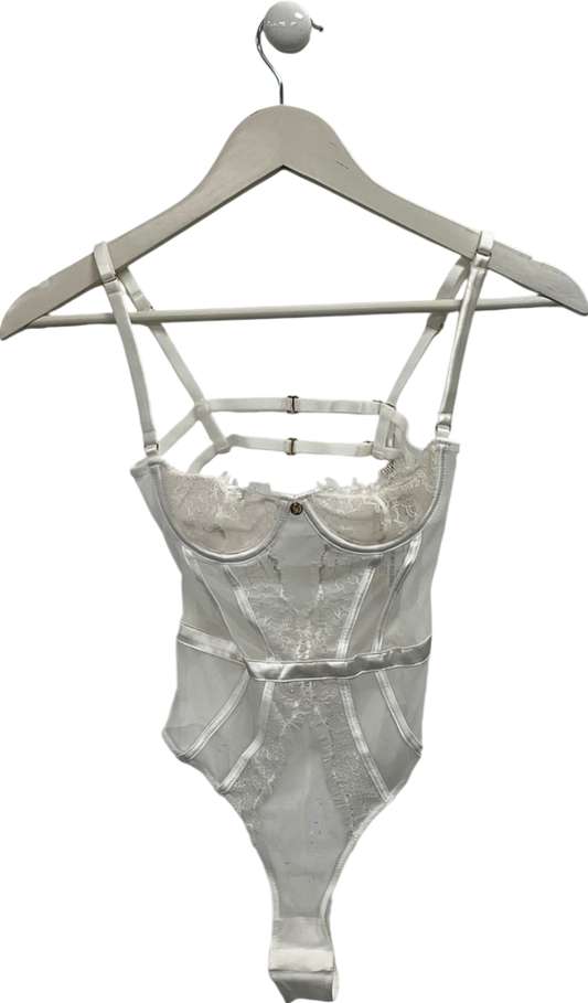 Meshki White Vanessa Mesh Lace Bodysuit UK 6