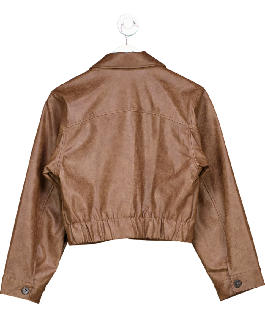 H&M Brown faux leather Collared Jacket UK XXS