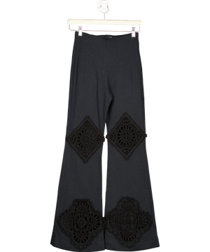 Acne Studios Black Crochet Trimmed Cotton Flare Trousers UK XS