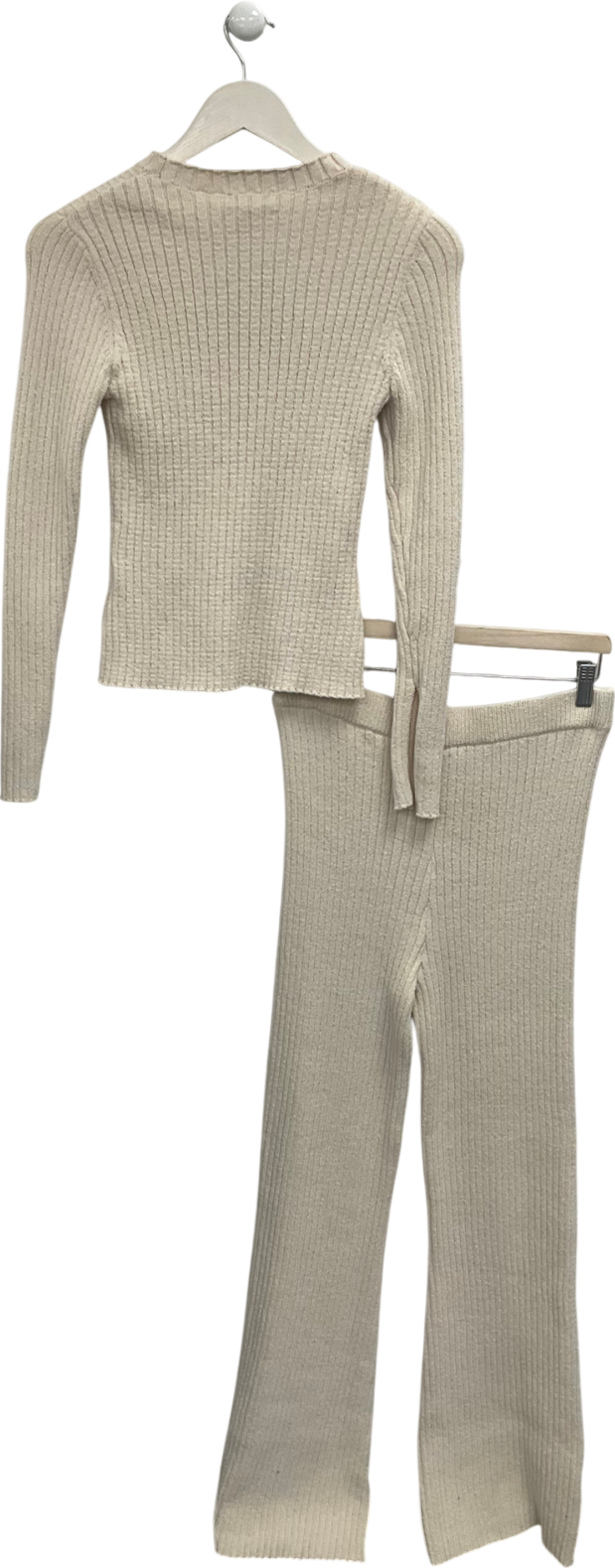 H&M Beige Ribbed Top Uk S And Flared Trousers UK M