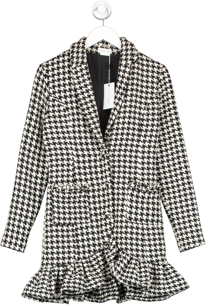 Lovers and Friends Black Hounds Tooth Ruffle Hem Coat UK XS