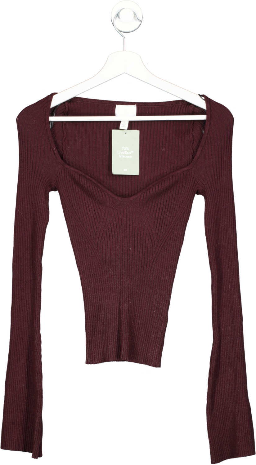 H&M Red Rib-knit Sweetheart neck Jumper UK S