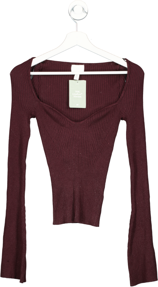 H&M Red Rib-knit Sweetheart neck Jumper UK S