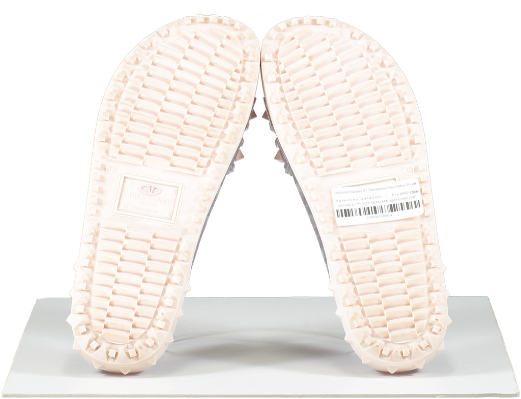 Valentino Garavani Pink Rockstud Transparent Pool Slides Shoes UK 6 EU 39 👠