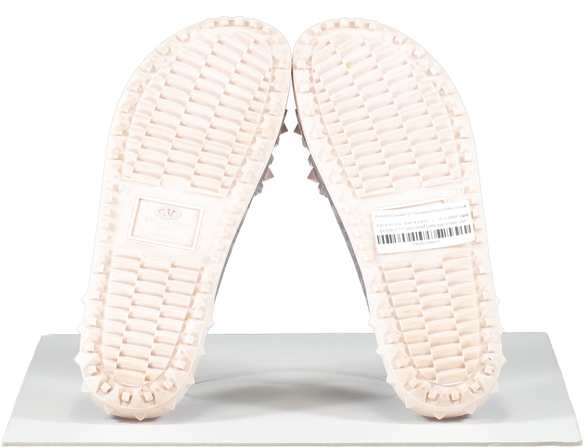 Valentino Garavani Pink Rockstud Transparent Pool Slides Shoes UK 6 EU 39 👠