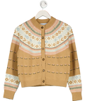 HILL HOUSE Brown The Ren Wool Blend Fair Isle Cardigan UK XS