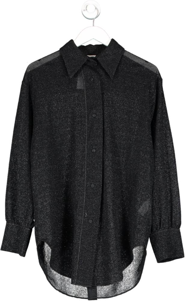 Oséree Black Lumiere Relaxed-fit Metallic Woven Shirt UK M/L
