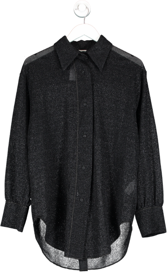 Oséree Black Lumiere Relaxed-fit Metallic Woven Shirt UK M/L