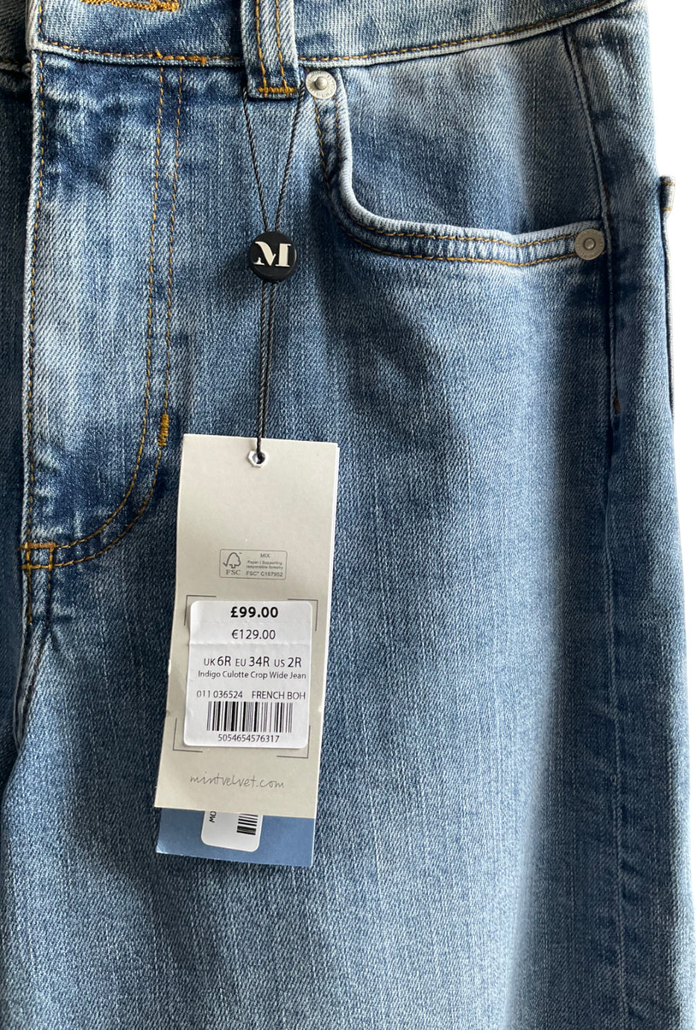 Mint Velvet Blue Indigo Culotte Crop Wide Leg Jeans UK 6