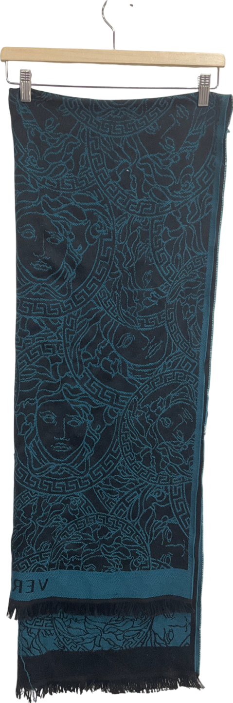Versace Blue Medusa Wool Scarf
