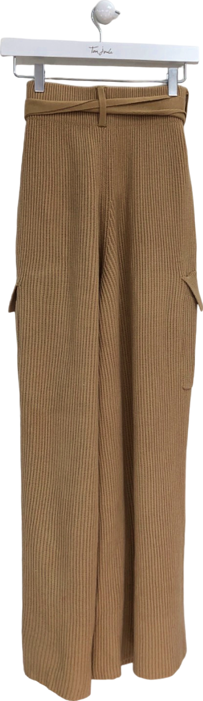 House of CB Camel Ribbed Knit Wide Leg Trousers UK M