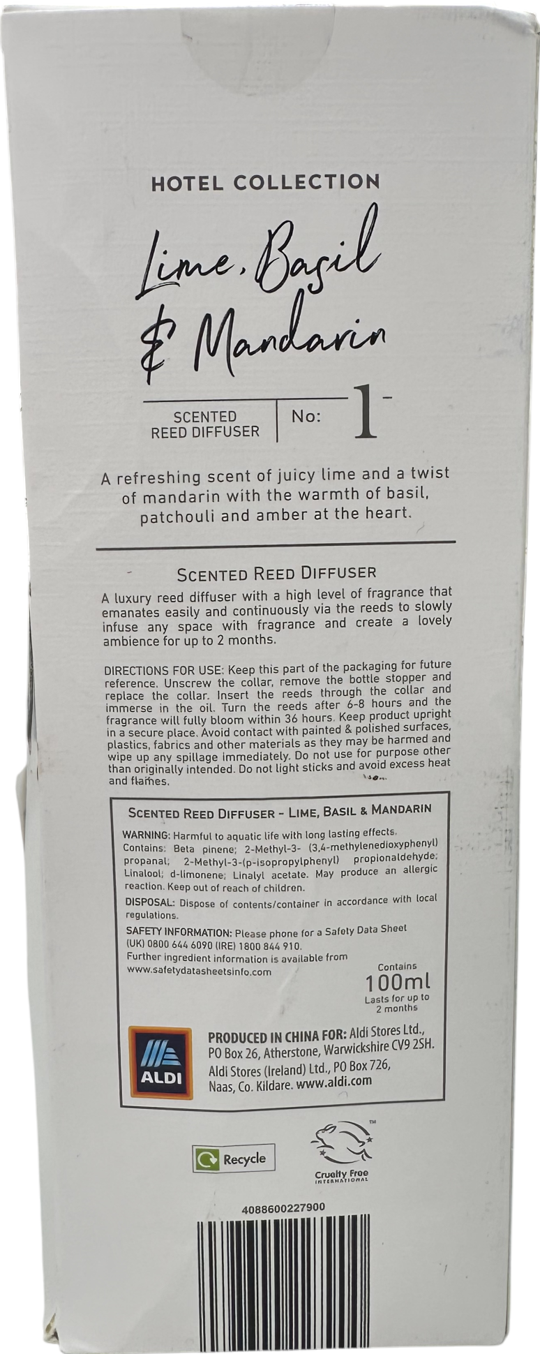 aldi White Hotel Collection Reed Diffuser - Lime Basil & Mandarin