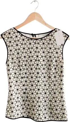 REISS Ivory / Black Embroidered Floral Sleeveless Top UK 8