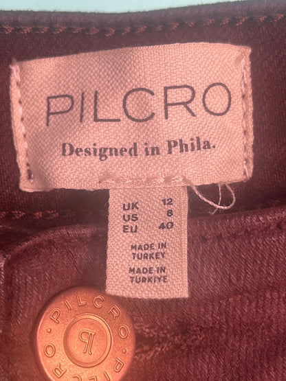 Anthropologie Pilcro Burgundy Denim Midi Coated Skirt Size UK 12