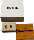 SUIHE 18k Yellow Gold Vermeil Over Sterling Silver Halo Tiger Eye Stone Stud Earrings