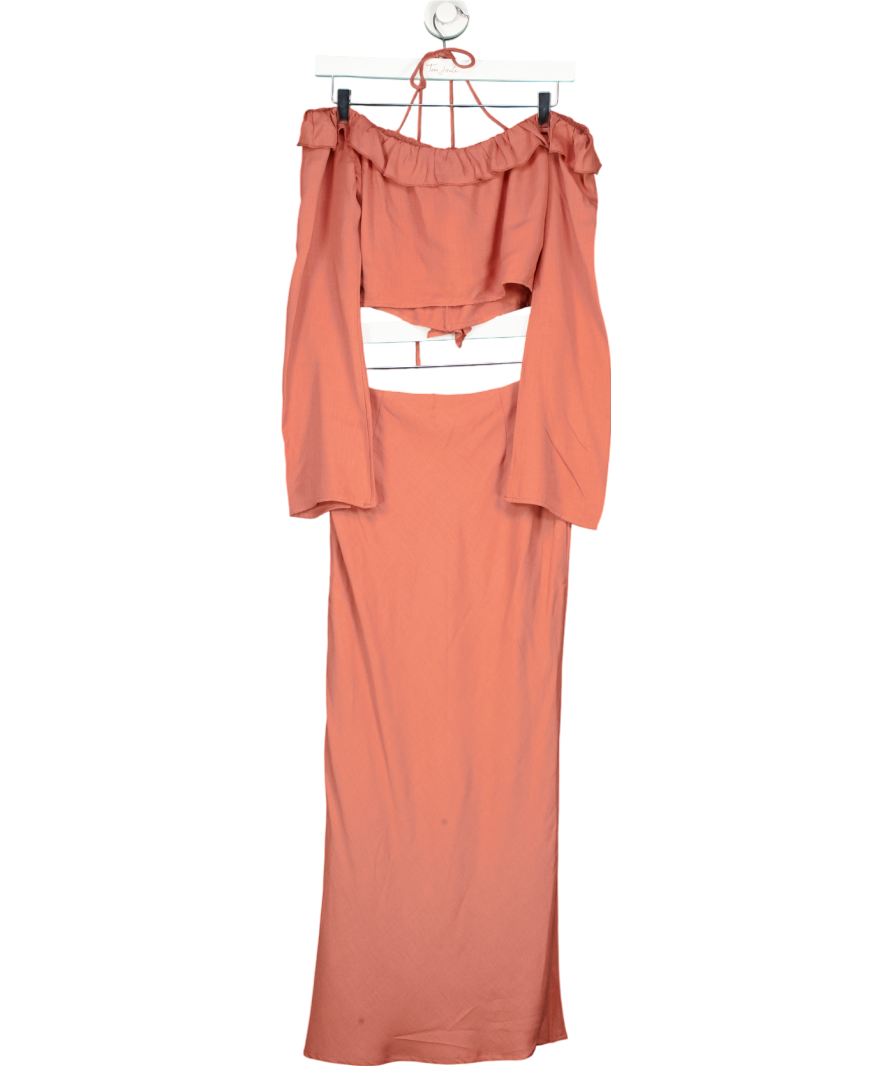 PRETTY LAVISH Red Tiffany Bardot Ruffle Top And Midaxi Skirt Co-ord UK 8