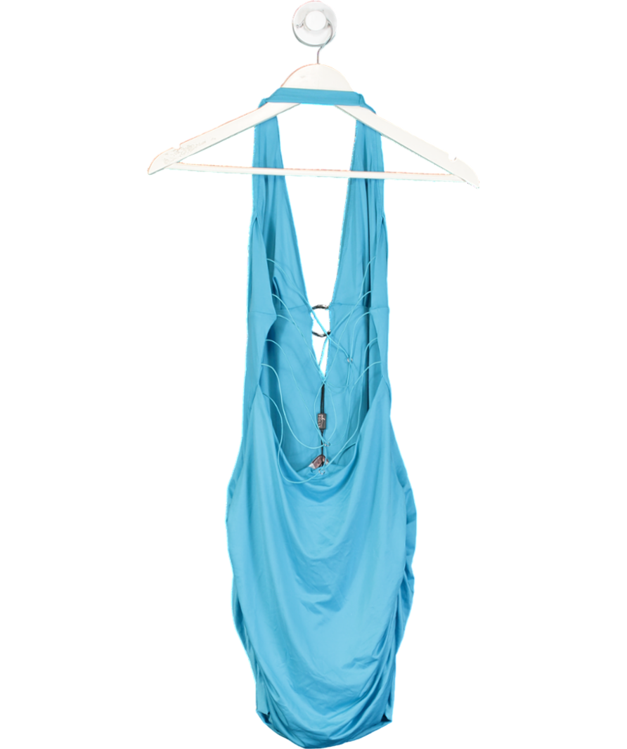 Oh Polly Blue Jaylyn Hardware Detail Cut-out Cowl-neck Mini Dress UK M