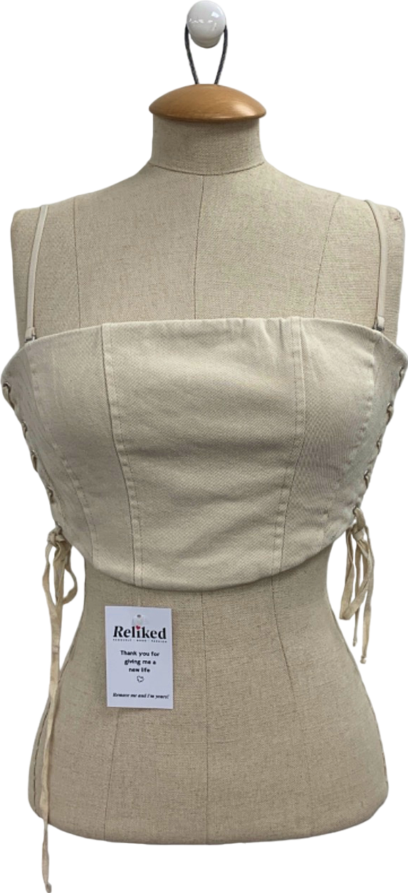 Oh Polly Beige Lace-Up Bustier Top UK 8