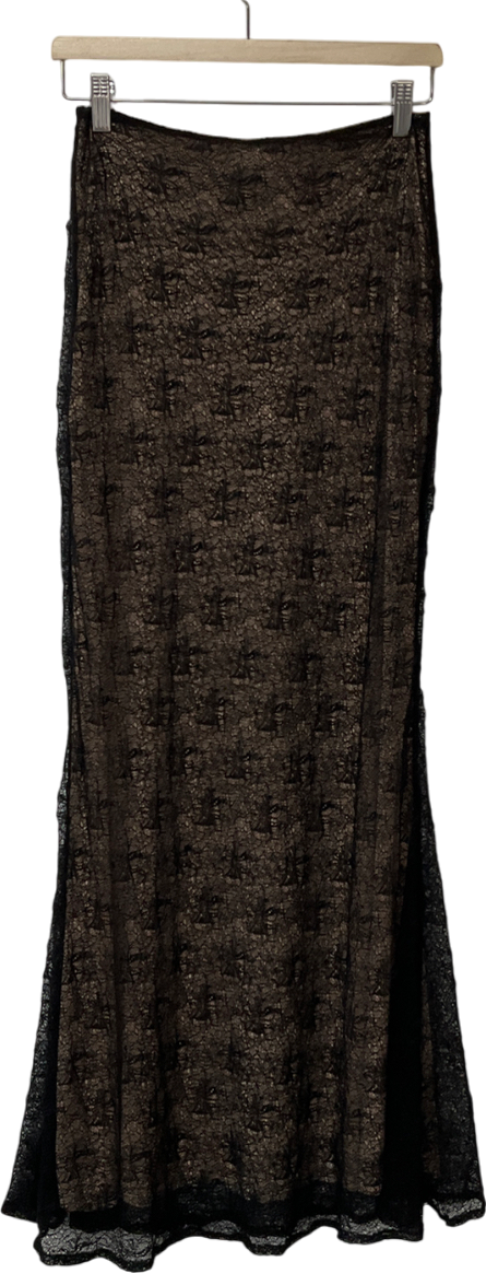 Meshki Black Robyn Sheer Lace Maxi Skirt UK XS