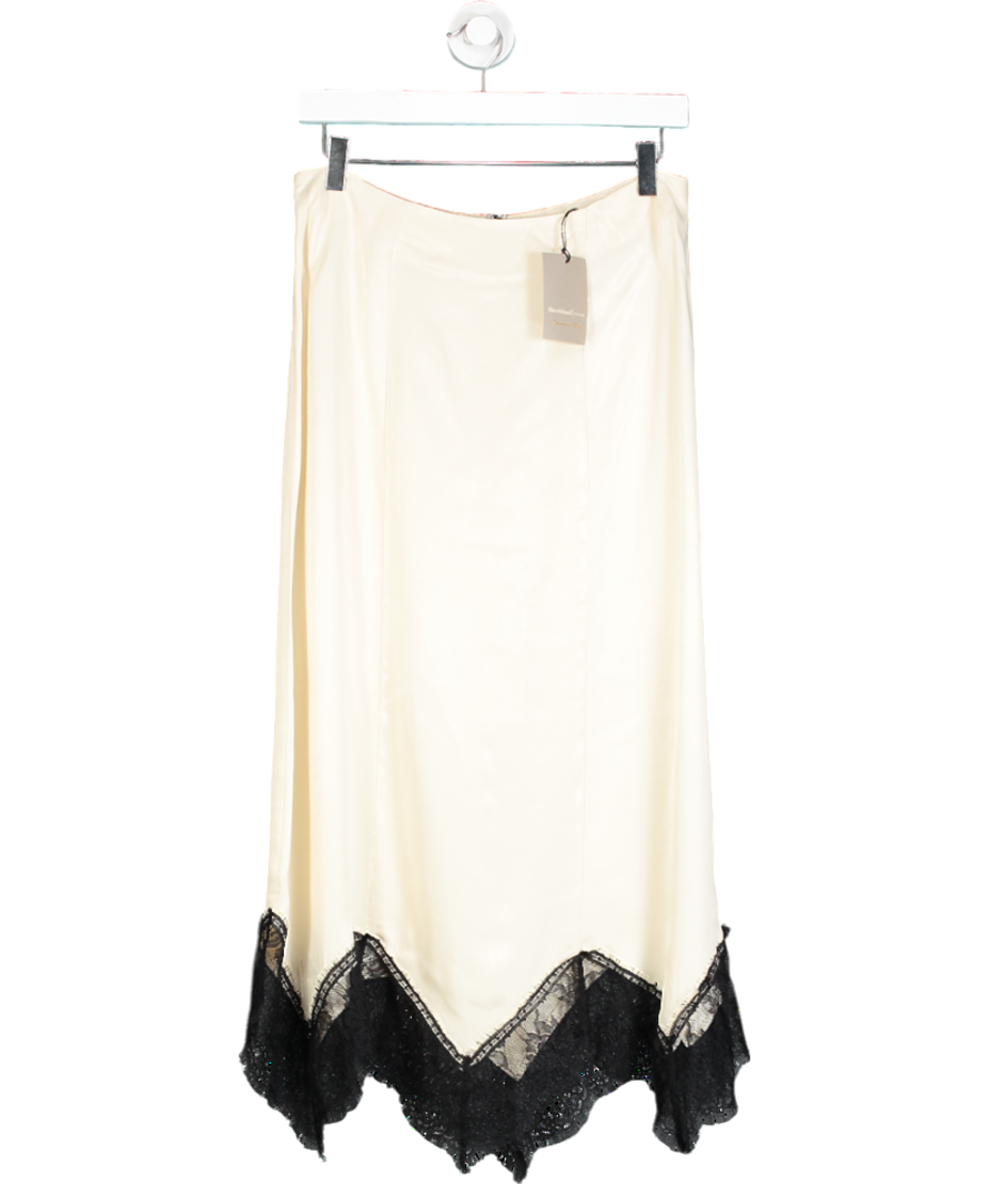 River Island Cream Lace Hem Satin Midi Skirt UK 8