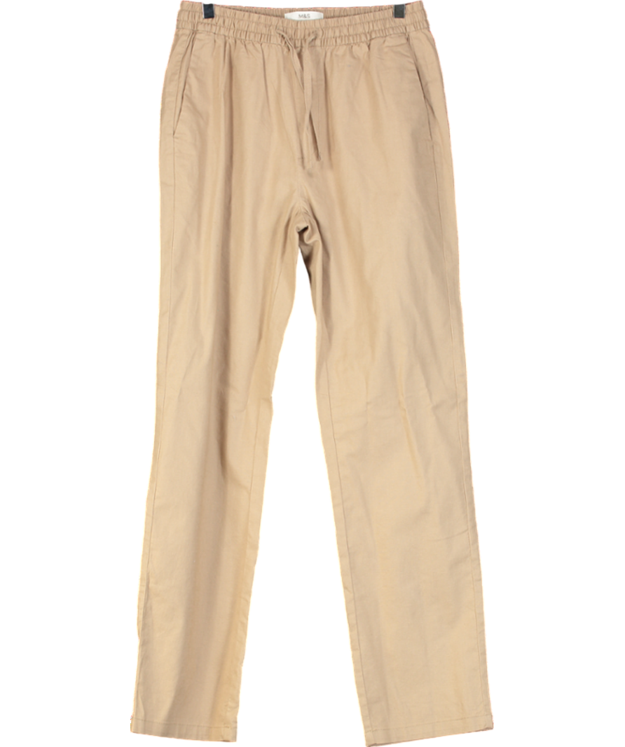M&S Beige Tapered Fit Moleskin Front Trousers UK S