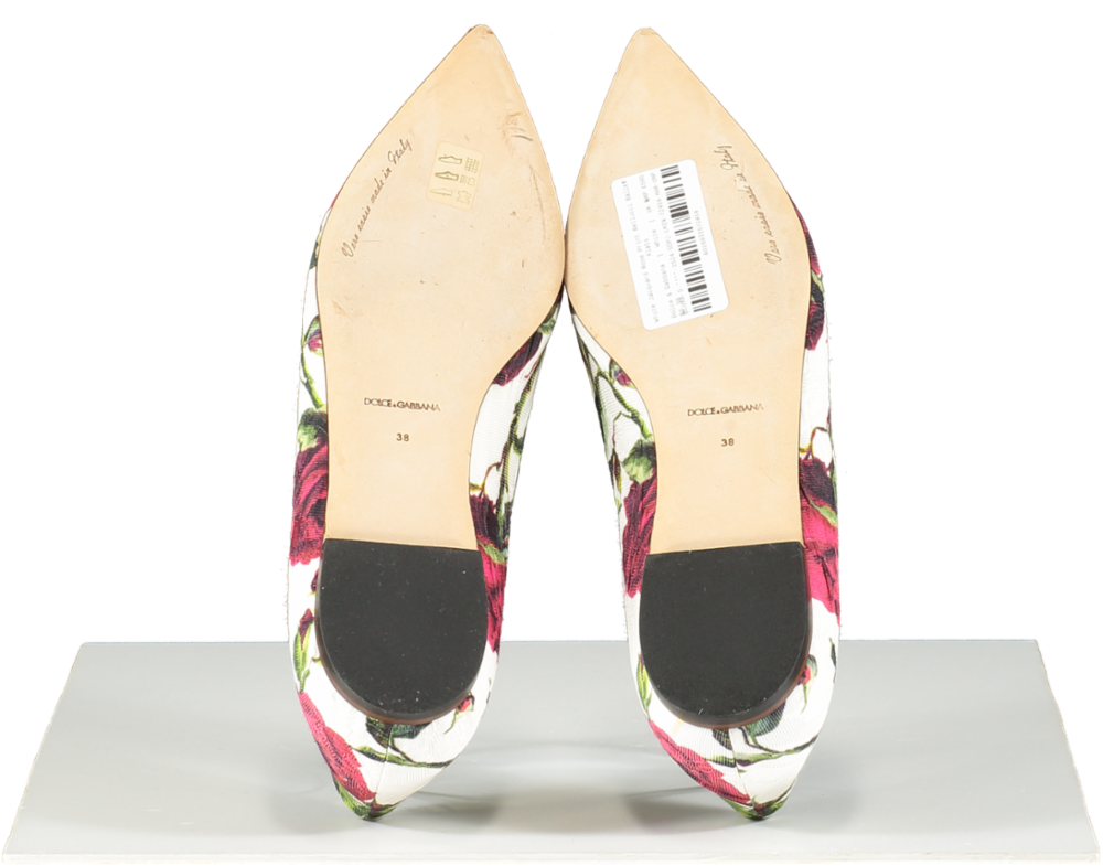 Dolce & Gabbana White Jacquard Rose Print Bellucci Ballet Flats UK 5 EU 38 👠