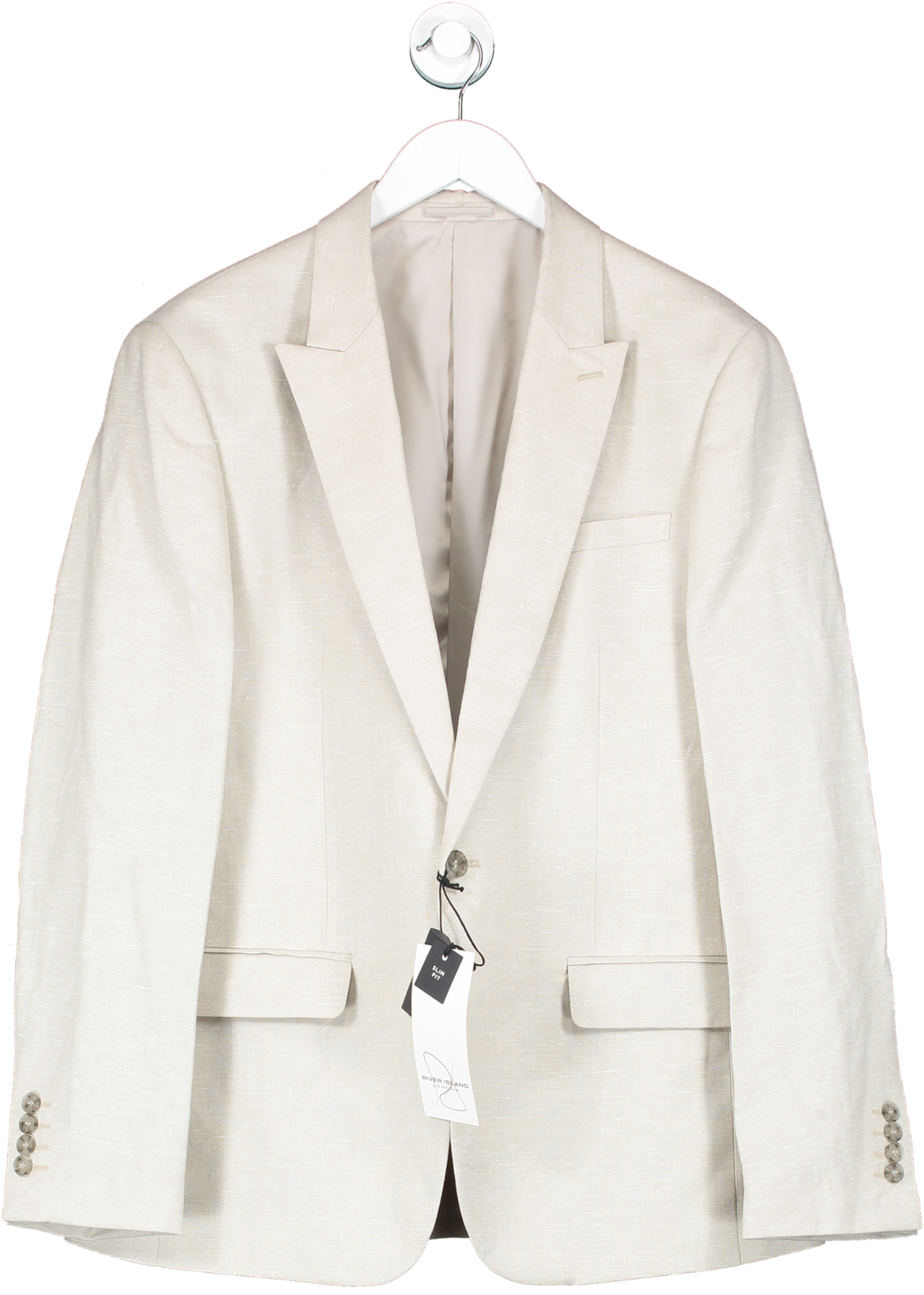 River Island Beige Slim Fit Linen Blend Suit Jacket UK 42" CHEST