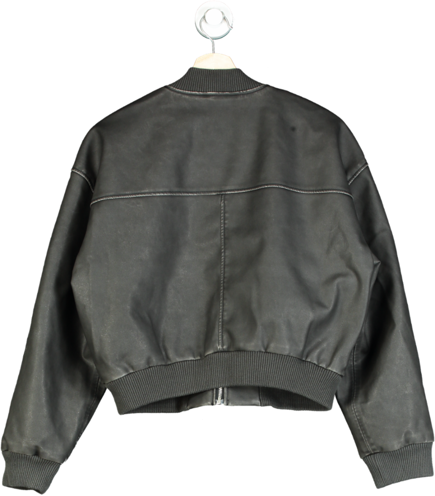 Hollister Black Faux Leather Bomber Jacket UK XS