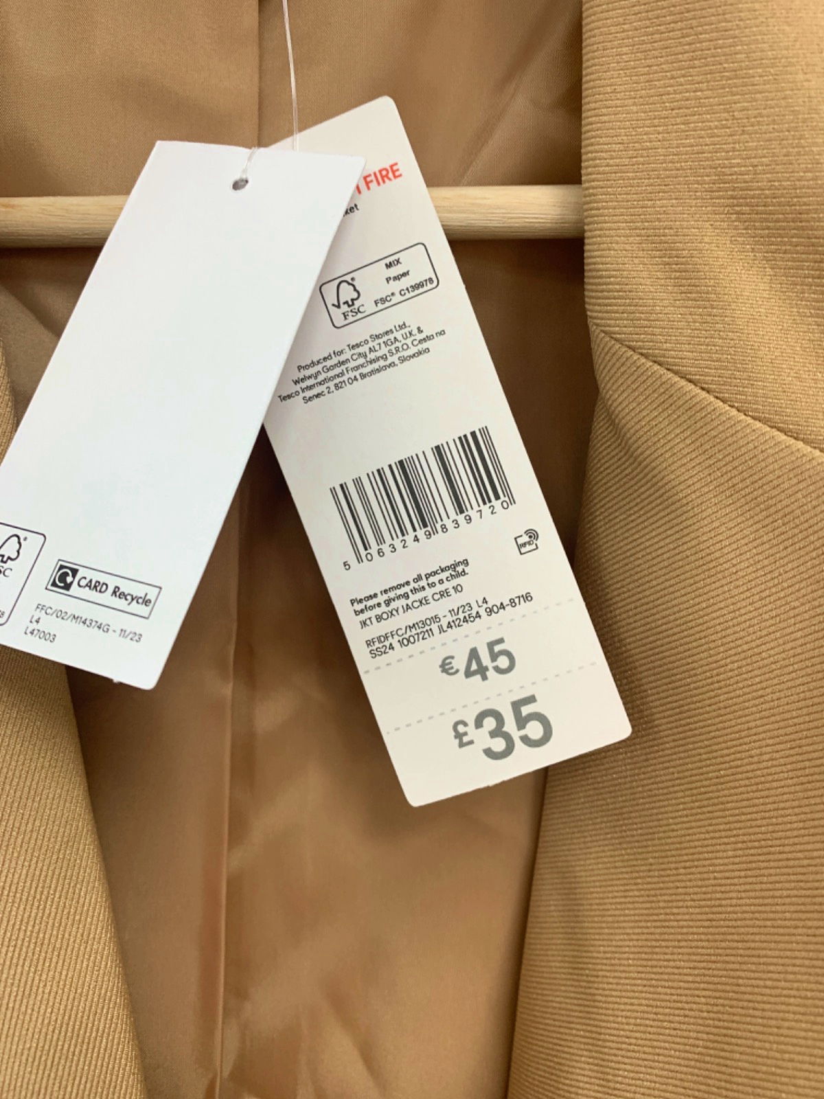 F&F Camel Double Breasted Blazer UK 10