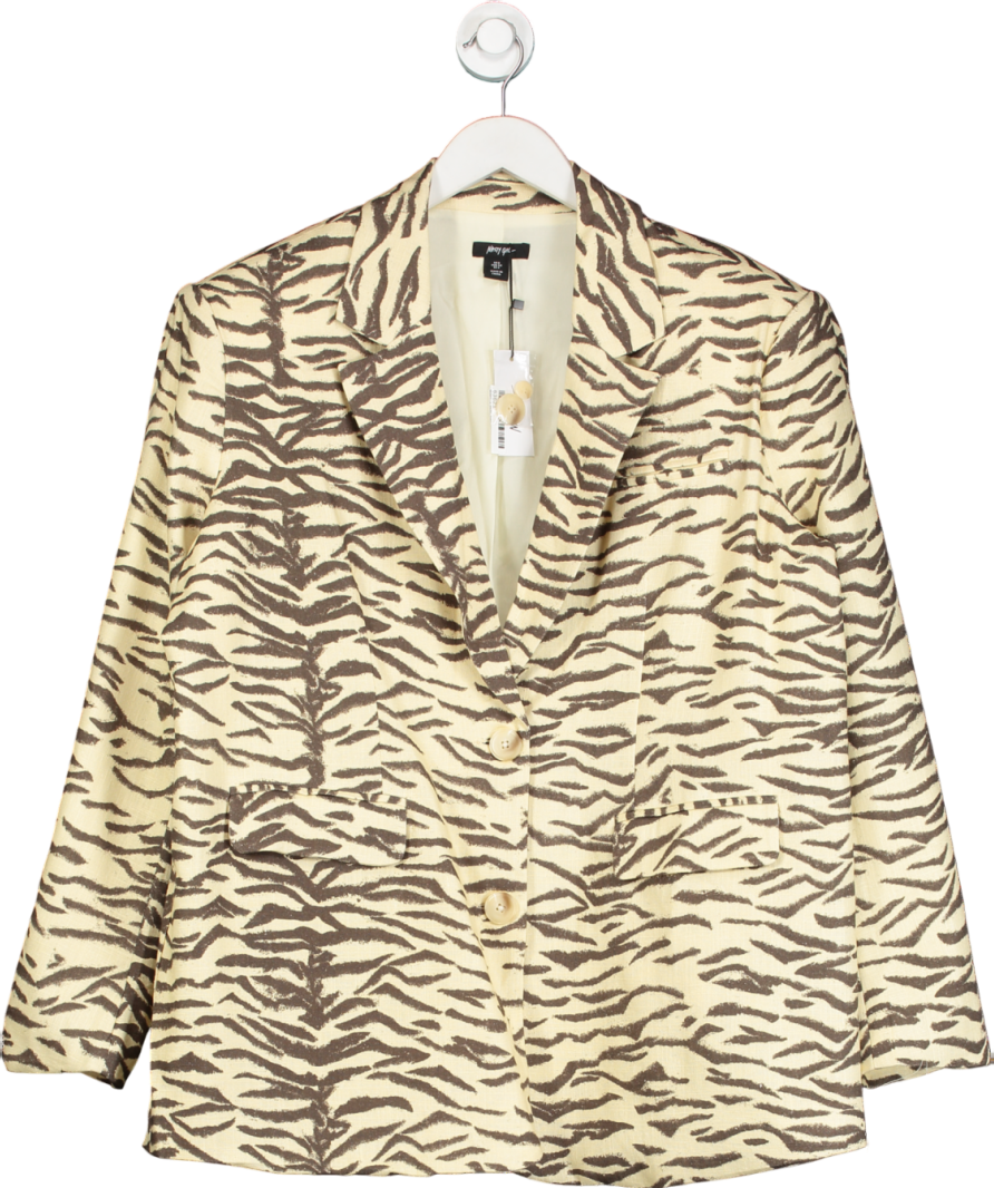 Nasty Gal Cream Zebra Linen Print Oversized Blazer UK 6