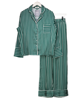 4th & Reckless 2-piece Green Satin Striped Shirt & Trouser Pyjama Set UK S