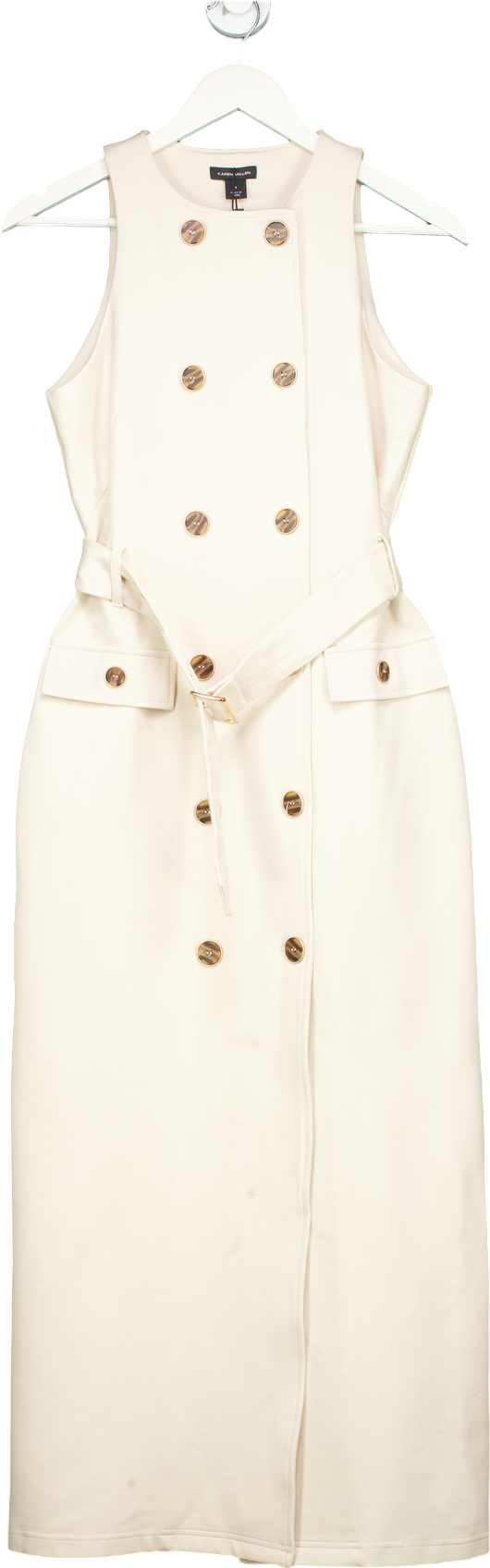 Karen Millen Cream Ponte Button Detail Belted Midi Dress S