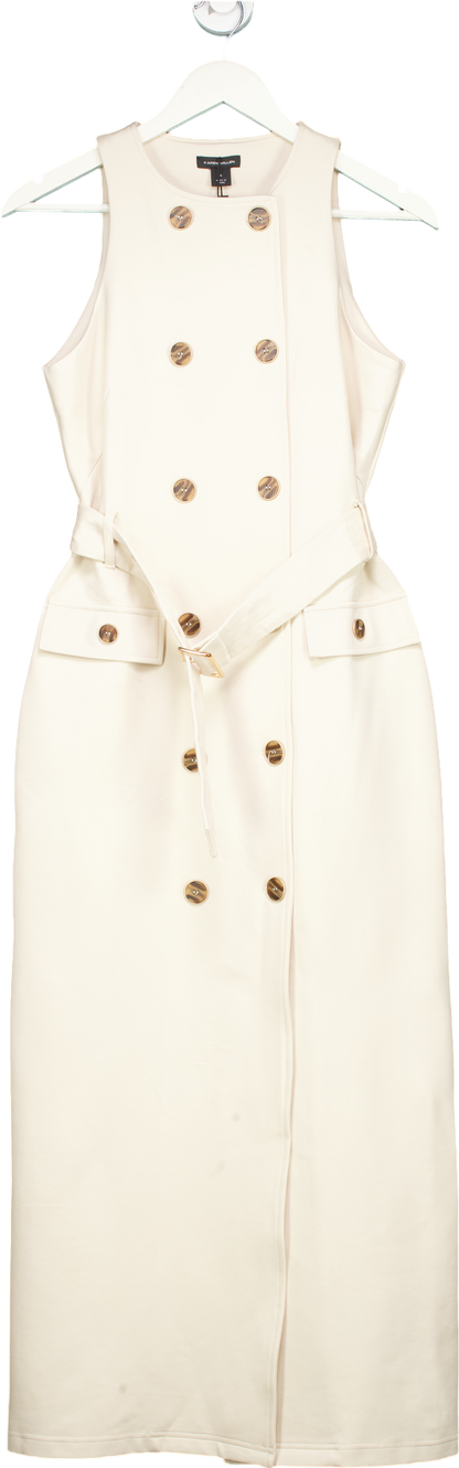 Karen Millen Cream Ponte Button Detail Belted Midi Dress S