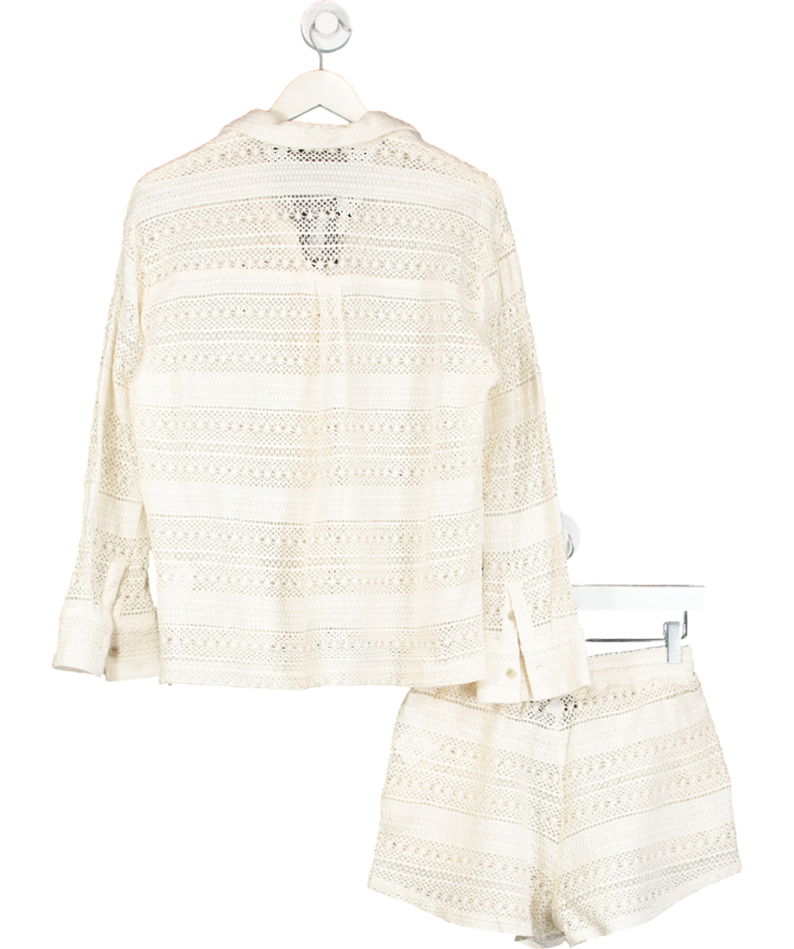 The Couture Club Cream Crochet Textured Shorts And Shirt UK 10