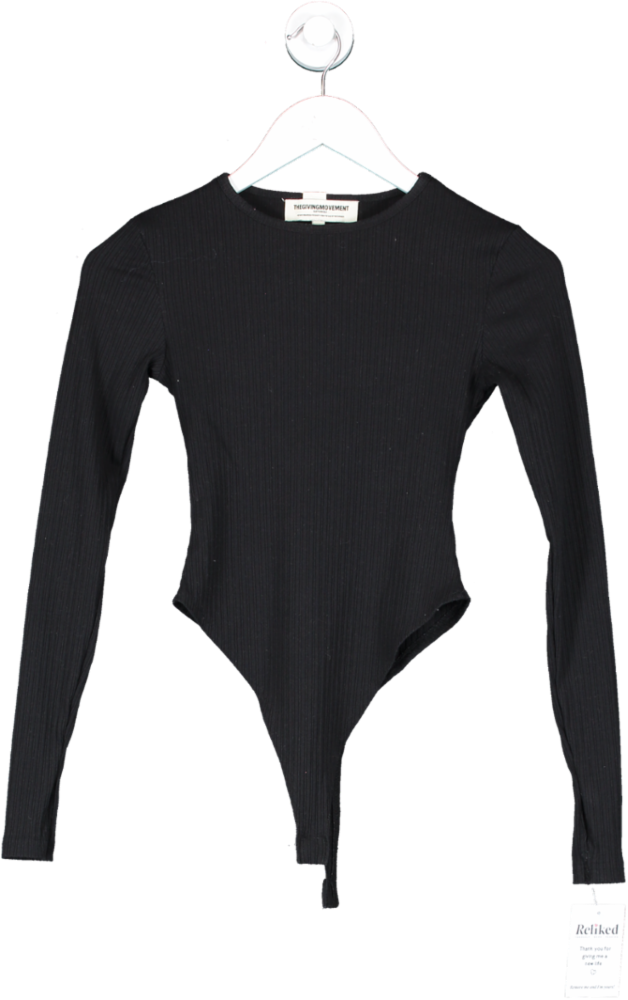 the giving movement Black Ribbed Long Sleeve Bodysuit UK XS