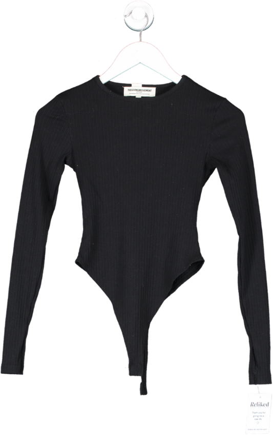 the giving movement Black Ribbed Long Sleeve Bodysuit UK XS