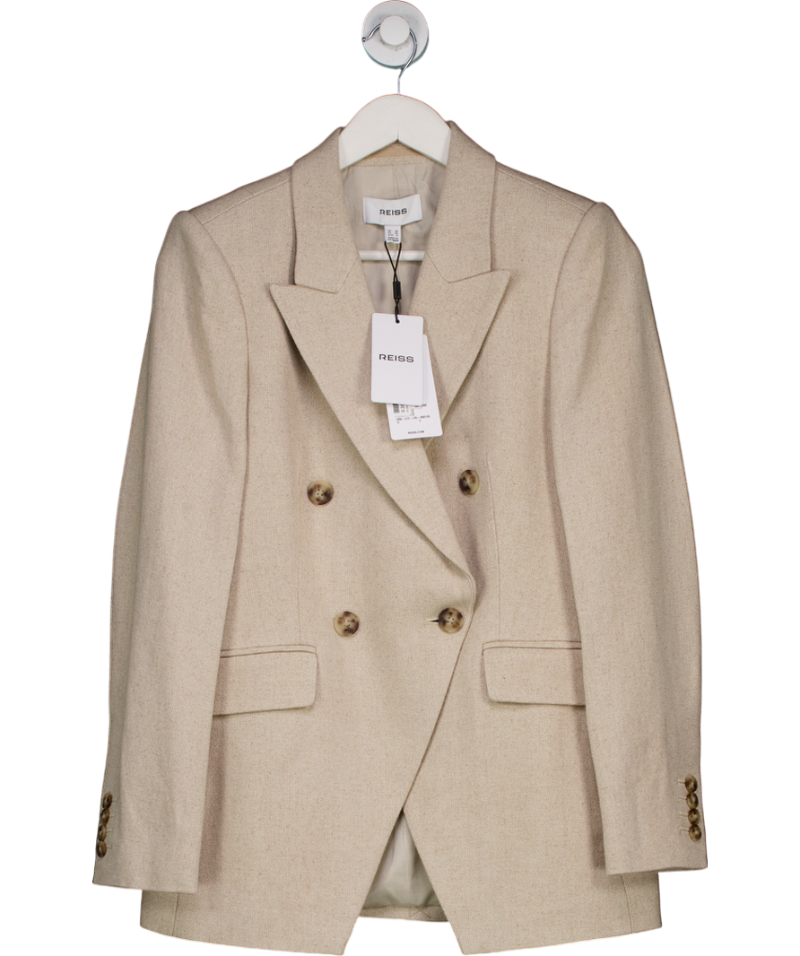 REISS Beige Devon Linen Blend Double Breasted Suit Jacket UK 10