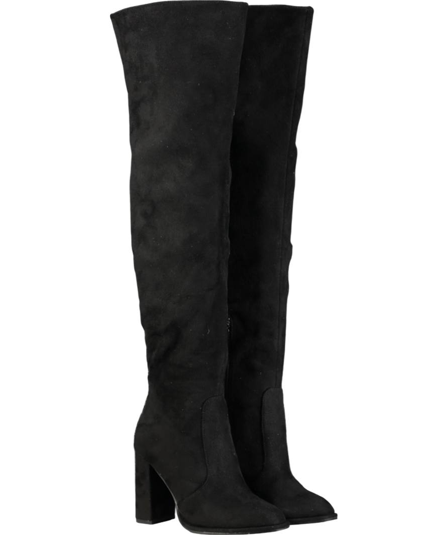 lipsy london Black Block Heel Over The Knee Faux Suede Long Leg Boot UK 3 EU 36 👠