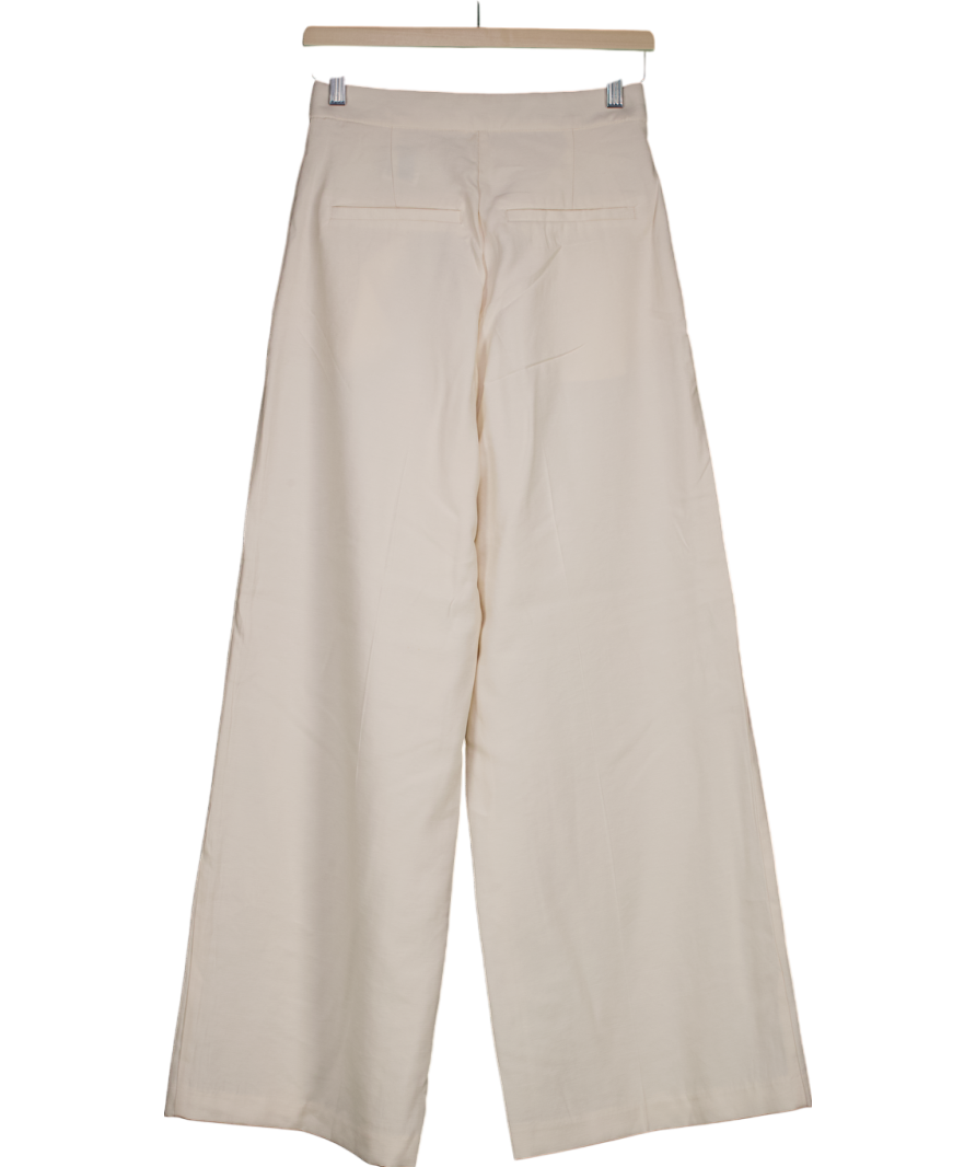 H&M Cream Wide Linen-blend Trousers UK 8