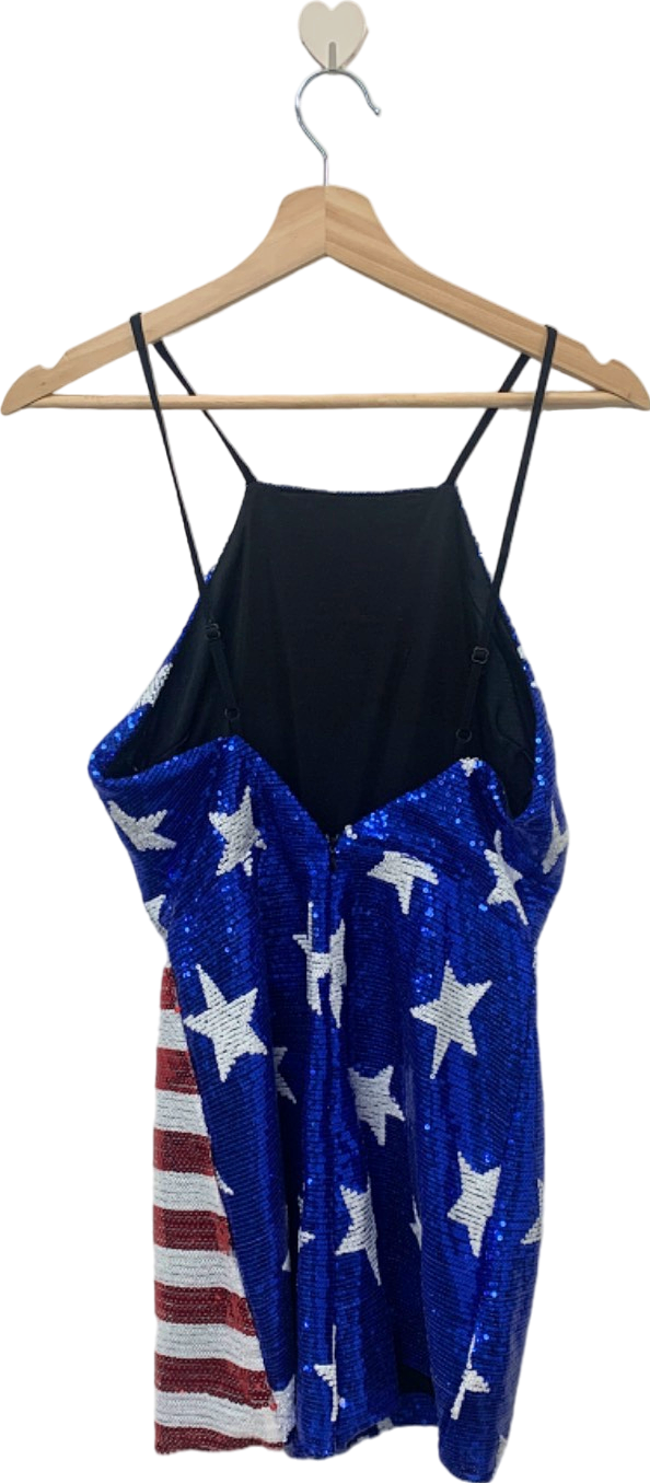 Missguided Blue Sequin American Flag Pattern Halterneck Dress UK 10