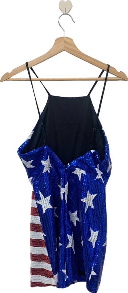 Missguided Blue Sequin American Flag Pattern Halterneck Dress UK 10