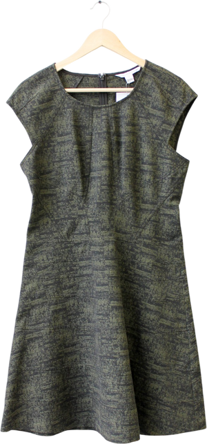 Diane von Furstenberg Olive Green And Black Jacquard Dress Us12 UK 16