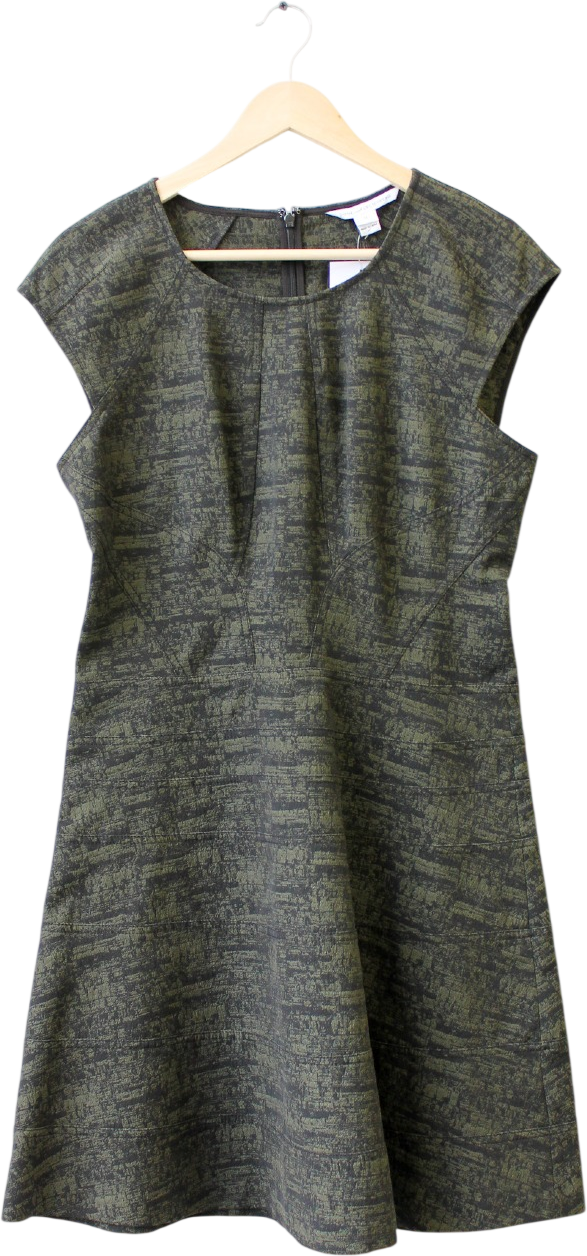 Diane von Furstenberg Olive Green And Black Jacquard Dress Us12 UK 16