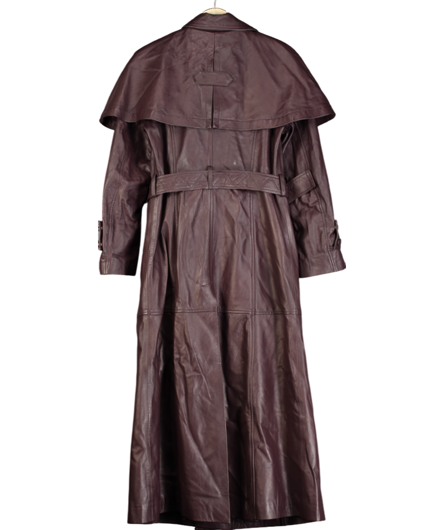 Karen Millen Burgundy Real Leather Cape Detail Trench Coat UK 8