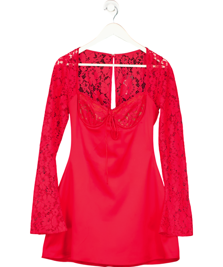 House of CB Red Rose Satin And Lace Mini Dress UK 8
