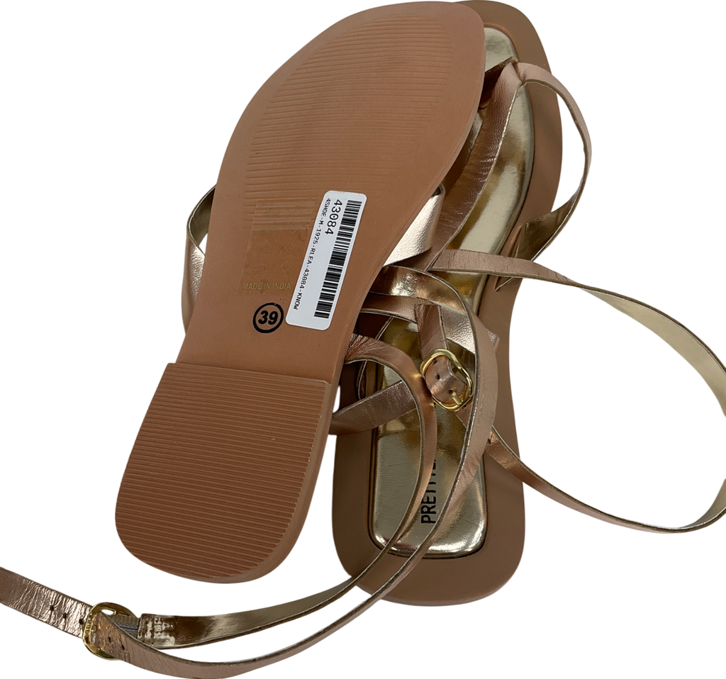 PrettyLittleThing Metallic Flat Strappy Sandal UK 6 EU 39 👠