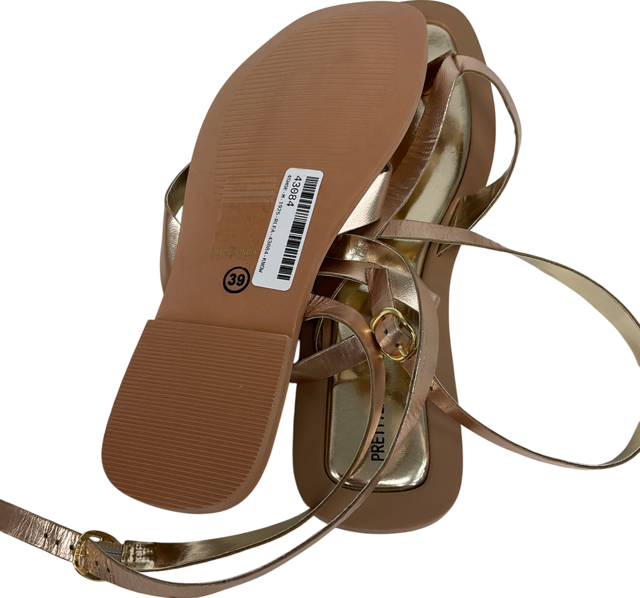 PrettyLittleThing Metallic Flat Strappy Sandal UK 6 EU 39 👠