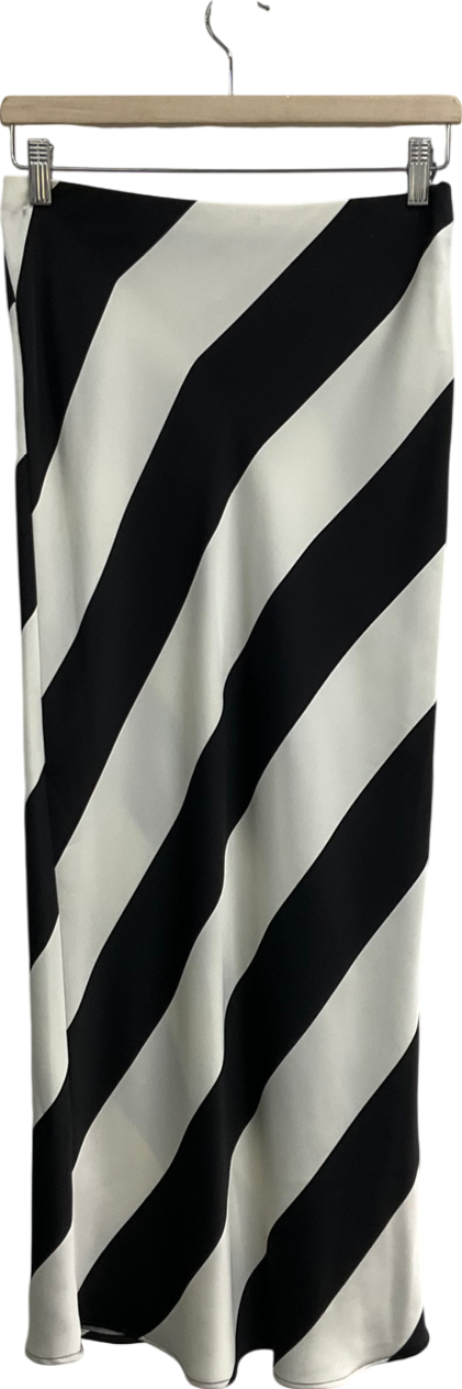 F&F Black Striped Satin Maxi Skirt UK 10