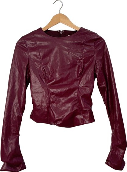 House Of CB Burgundy Cropped Faux Leather Long Sleeve Top S