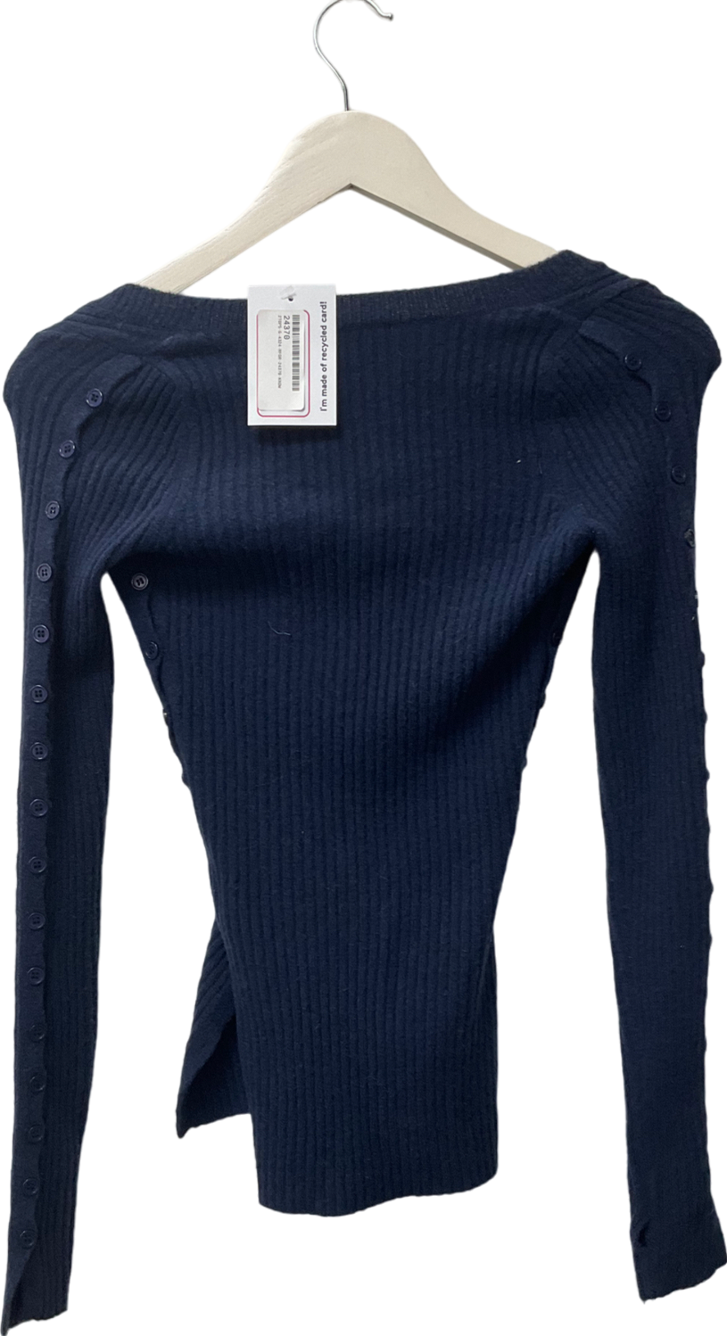 House of CB Blue B  V Neck Knitted Navy Long Sleeved Shirt UK XS